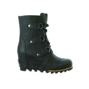 Sorel Joan of Arctic Wedge Mid High Black Lace Up Boot Shoe Black 8